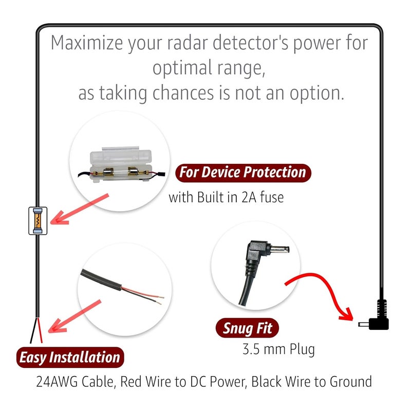 EDOTech 10 Ft Direct HardWire Power Cord Kit for Cobra Radar Laser Detector - Image 3